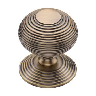Click Here To Enlarge This Photo Of RR906-AT Heritage Brass Centre Door Knob Reeded Design 3 1/2" Antique Brass Finish