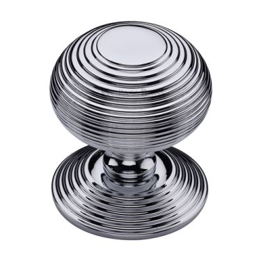 Click Here To Enlarge This Photo Of RR906-PC Heritage Brass Centre Door Knob Reeded Design 3 1/2" Polished Chrome Finish