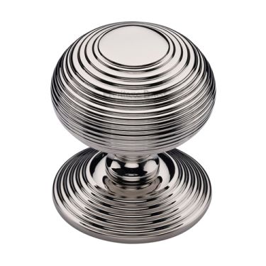 Click Here To Enlarge This Photo Of RR906-PNF Heritage Brass Centre Door Knob Reeded Design 3 1/2" Polished Nickel Finish