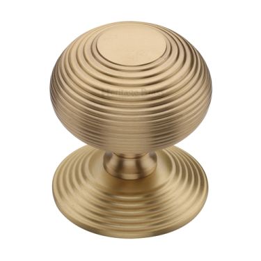 Click Here To Enlarge This Photo Of RR906-SB Heritage Brass Centre Door Knob Reeded Design 3 1/2" Satin Brass Finish