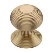 RR906-SB Heritage Brass Centre Door Knob Reeded Design 3 1/2" Satin Brass Finish
