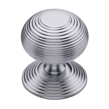 Click Here To Enlarge This Photo Of RR906-SC Heritage Brass Centre Door Knob Reeded Design 3 1/2" Satin Chrome Finish