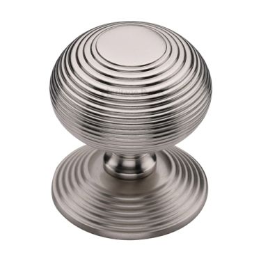 Click Here To Enlarge This Photo Of RR906-SN Heritage Brass Centre Door Knob Reeded Design 3 1/2" Satin Nickel Finish