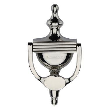 Click Here To Enlarge This Photo Of RR912 195-PNF Heritage Brass Reeded Urn Knocker 7 1/4" Polished Nickel finish
