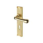 RR3000-PB Heritage Brass Charlbury Reeded Backplate Lever Lock Polished Brass finish