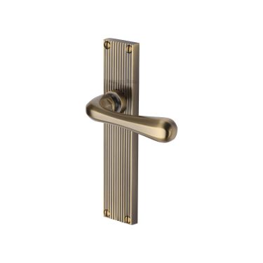 Click Here To Enlarge This Photo Of RR3010-AT Heritage Brass Charlbury Reeded Backplate Lever Latch Antique Brass finish