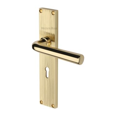 Click Here To Enlarge This Photo Of RR3700-PB Heritage Brass Octave Reeded Backplate Lever Lock Polished Brass finish