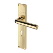 RR3700-PB Heritage Brass Octave Reeded Backplate Lever Lock Polished Brass finish
