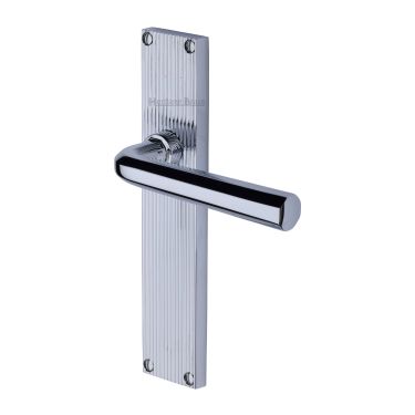 Click Here To Enlarge This Photo Of RR3710-PC Heritage Brass Octave Reeded Backplate Lever Latch Polished Chrome finish