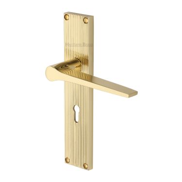 Click Here To Enlarge This Photo Of RR4700-PB Heritage Brass Gio Reeded Backplate Lever Lock Polished Brass finish