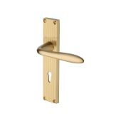 RR5000-SB Heritage Brass Sutton Reeded Backplate Lever Lock Satin Brass finish
