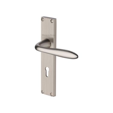 Click Here To Enlarge This Photo Of RR5000-SN Heritage Brass Sutton Reeded Backplate Lever Lock Satin Nickel finish