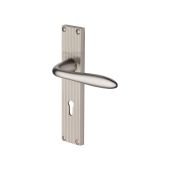 RR5000-SN Heritage Brass Sutton Reeded Backplate Lever Lock Satin Nickel finish