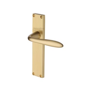 Click Here To Enlarge This Photo Of RR5010-SB Heritage Brass Sutton Reeded Backplate Lever Latch Satin Brass finish