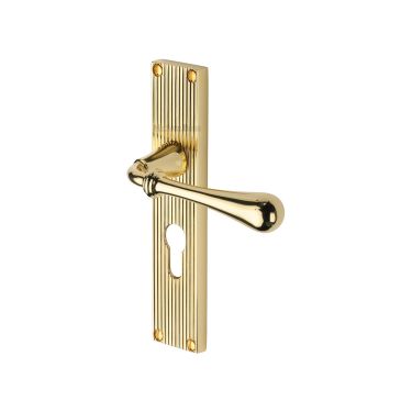Click Here To Enlarge This Photo Of RR6048-PB Heritage Brass Roma Reeded Backplate Euro Profile Polished Brass finish