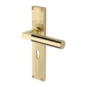 RR7300-PB Heritage Brass Bauhaus Reeded Backplate Lever Lock Polished Brass finish