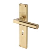 RR7300-SB Heritage Brass Bauhaus Reeded Backplate Lever Lock Satin Brass finish
