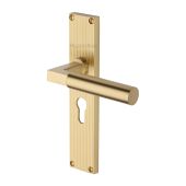 RR7348-SB Heritage Brass Bauhaus Reeded Backplate Europrofile Satin Brass finish