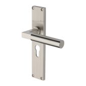 RR7348-SN Heritage Brass Bauhaus Reeded Backplate Europrofile Satin Nickel finish