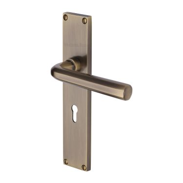 Click Here To Enlarge This Photo Of VT5900-AT Heritage Brass Octave Lever Lock Door Handle on 200mm Plate Antique Brass finish
