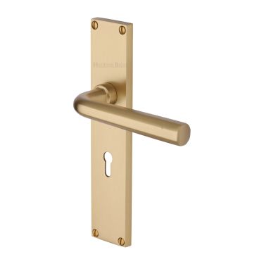 Click Here To Enlarge This Photo Of VT5900-SB Heritage Brass Octave Lever Lock Door Handle on 200mm Plate Satin Brass finish
