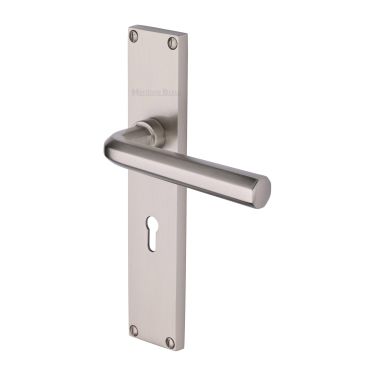 Click Here To Enlarge This Photo Of VT5900-SN Heritage Brass Octave Lever Lock Door Handle on 200mm Plate Satin Nickel finish