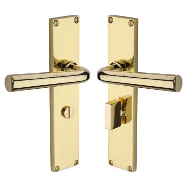Click Here To Enlarge This Photo Of VT5930-PB Heritage Brass Octave Bathroom Set Door Handle on 200mm Plate Polished Brass finish