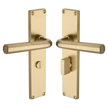 Click Here To Enlarge This Photo Of VT5930-SB Heritage Brass Octave Bathroom Set Door Handle on 200mm Plate Satin Brass finish