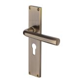 VT5948-AT Heritage Brass Octave Euro Profile Door Handle on 200mm Plate Antique Brass finish
