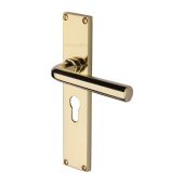 VT5948-PB Heritage Brass Octave Euro Profile Door Handle on 200mm Plate Polished Brass finish