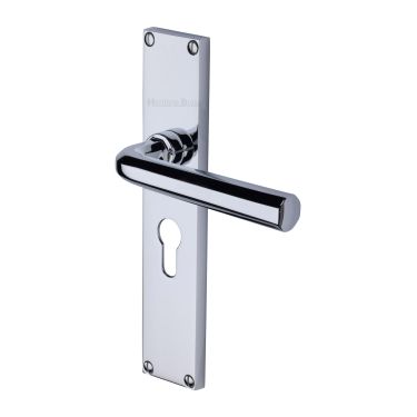 Click Here To Enlarge This Photo Of VT5948-PC Heritage Brass Octave Euro Profile Door Handle on 200mm Plate Polished Chrome finish