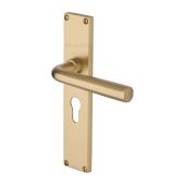 VT5948-SB Heritage Brass Octave Euro Profile Door Handle on 200mm Plate Satin Brass finish