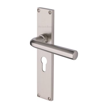 Click Here To Enlarge This Photo Of VT5948-SN Heritage Brass Octave Euro Profile Door Handle on 200mm Plate Satin Nickel finish