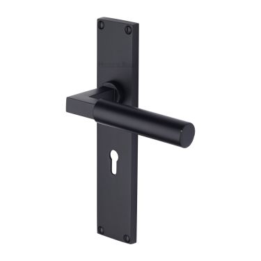 Click Here To Enlarge This Photo Of VT6300-BKMT Heritage Brass Bauhaus Lever Lock Door Handle on 200mm Plate Matt Black finish