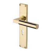 VT6300-PB Heritage Brass Bauhaus Lever Lock Door Handle on 200mm Plate Polished Brass finish