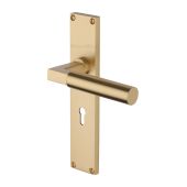 VT6300-SB Heritage Brass Bauhaus Lever Lock Door Handle on 200mm Plate Satin Brass finish