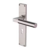 VT6300-SN Heritage Brass Bauhaus Lever Lock Door Handle on 200mm Plate Satin Nickel finish