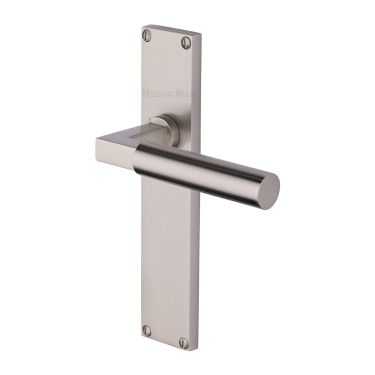 Click Here To Enlarge This Photo Of VT6310-SN Heritage Brass Bauhaus Lever Latch Door Handle on 200mm Plate Satin Nickel finish