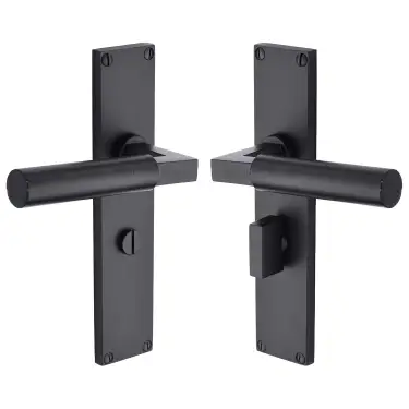 Click Here To Enlarge This Photo Of VT6330-BKMT Heritage Brass Bauhaus Bathroom Set Door Handle on 200mm Plate Matt Black finish