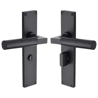 VT6330-BKMT Heritage Brass Bauhaus Bathroom Set Door Handle on 200mm Plate Matt Black finish
