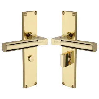 VT6330-PB Heritage Brass Bauhaus Bathroom Set Door Handle on 200mm Plate Polished Brass finish