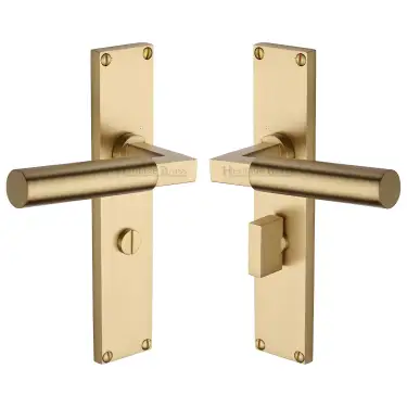 Click Here To Enlarge This Photo Of VT6330-SB Heritage Brass Bauhaus Bathroom Set Door Handle on 200mm Plate Satin Brass finish