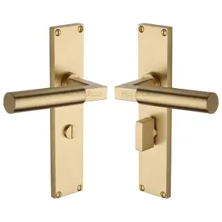 VT6330-SB Heritage Brass Bauhaus Bathroom Set Door Handle on 200mm Plate Satin Brass finish