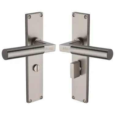 Click Here To Enlarge This Photo Of VT6330-SN Heritage Brass Bauhaus Bathroom Set Door Handle on 200mm Plate Satin Nickel finish