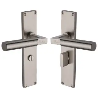 VT6330-SN Heritage Brass Bauhaus Bathroom Set Door Handle on 200mm Plate Satin Nickel finish