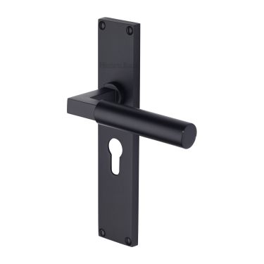 Click Here To Enlarge This Photo Of VT6348-BKMT Heritage Brass Bauhaus Euro Profile Door Handle on 200mm Plate Matt Black finish