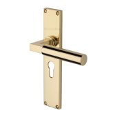 VT6348-PB Heritage Brass Bauhaus Euro Profile Door Handle on 200mm Plate Polished Brass finish