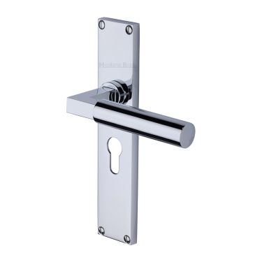 Click Here To Enlarge This Photo Of VT6348-PC Heritage Brass Bauhaus Euro Profile Door Handle on 200mm Plate Polished Chrome finish
