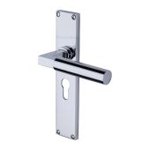 VT6348-PC Heritage Brass Bauhaus Euro Profile Door Handle on 200mm Plate Polished Chrome finish