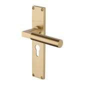 VT6348-SB Heritage Brass Bauhaus Euro Profile Door Handle on 200mm Plate Satin Brass finish